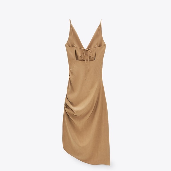 Zara Strappy Midi Neutral Dress with Draped Detail - Picture 4 of 15